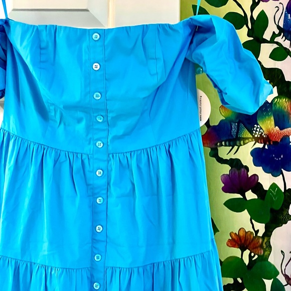 🌺🎉HP🎉🌺 NWT Staud Elio Off-The-Shoulder Midi Dress Bright Blue - Picture 10 of 16